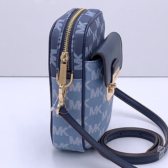 MICHAEL KORS SLOAN EDITOR SMALL NS TOP ZIP FLAP PACKET XBODY NAVY MULTI - Picture 6 of 16